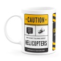 Biały kubek CAUTION HELICOPTERS ucho po lewej
