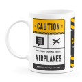 Biały kubek CAUTION AIRPLANES ucho po lewej